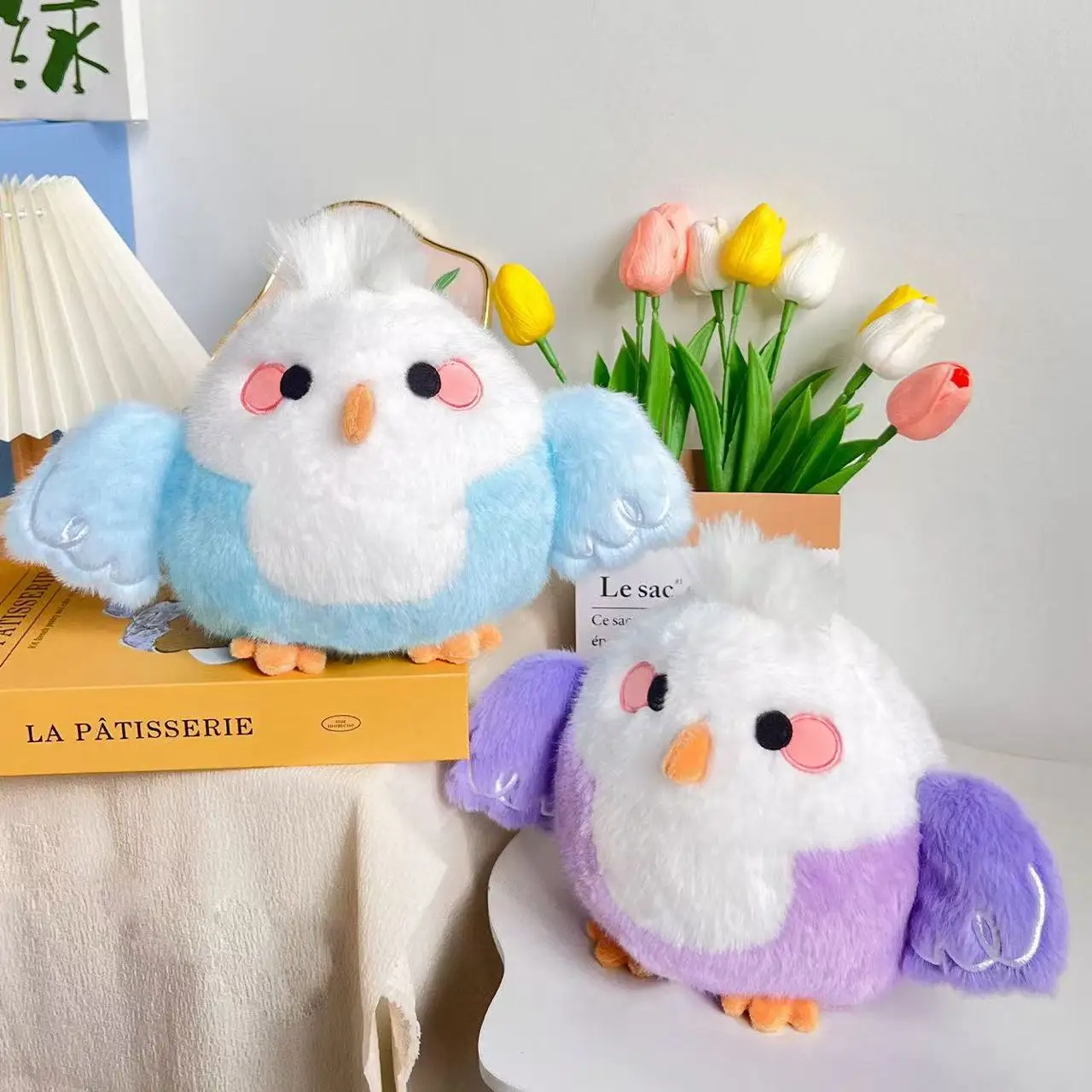 Porte-clés boule de lait oiseau 10/18cm, pendentif pour sac à dos, jouet en peluche fait à la main, poupée de dessin animé, cadeau mignon, poupée amusante