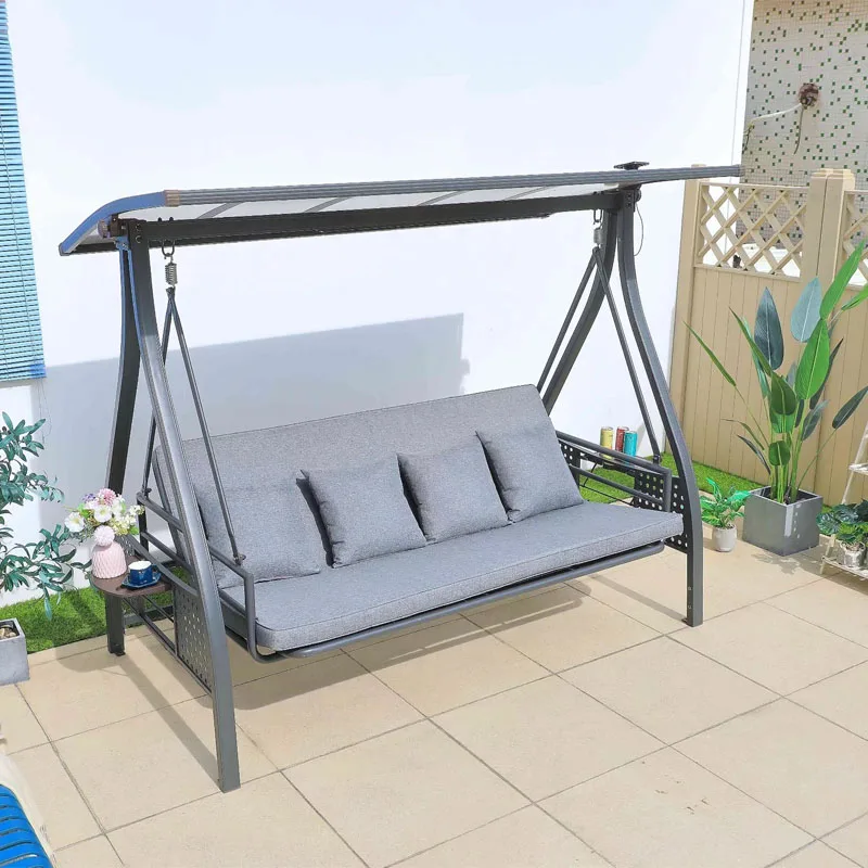 Swings Garden Swing Set Beach Solar Energy Metal Courtyard Balcony Patio Wrought Cast Aluminium 3 Seater Swing Chair