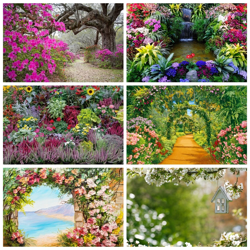 Laeacco Spring Backdrops Blossom Flowers Grass Vine Park Garden Scenic Photography Backgrounds Photocall Photo Studio