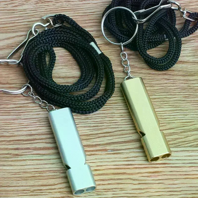 شقة سبائك الألومنيوم أنبوب مزدوج صافرة المهنية مع حبل المحمولة أداة صافرة إنقاذ في الهواء الطلق