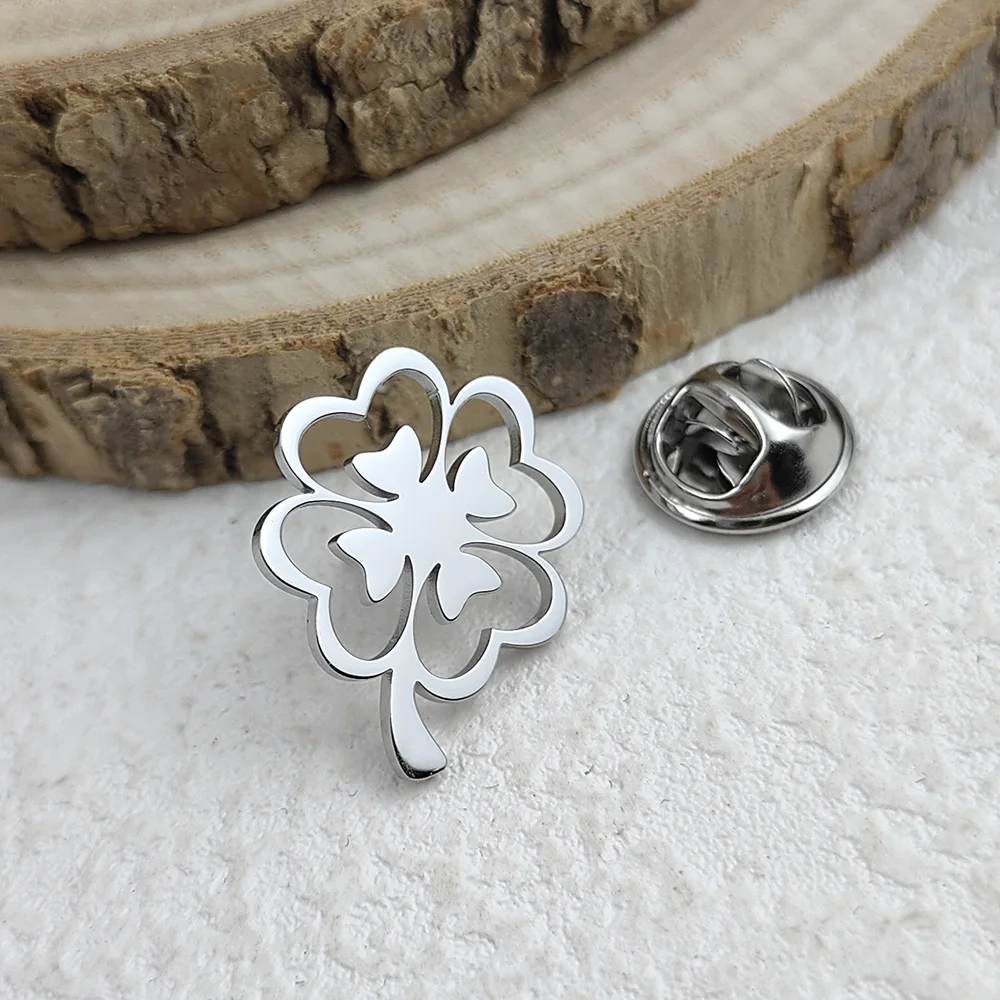 New four-leaf clover men's lapel pin, 316L stainless steel gold-plated badge, black brooch for suit accessories, gift for father - Image 4