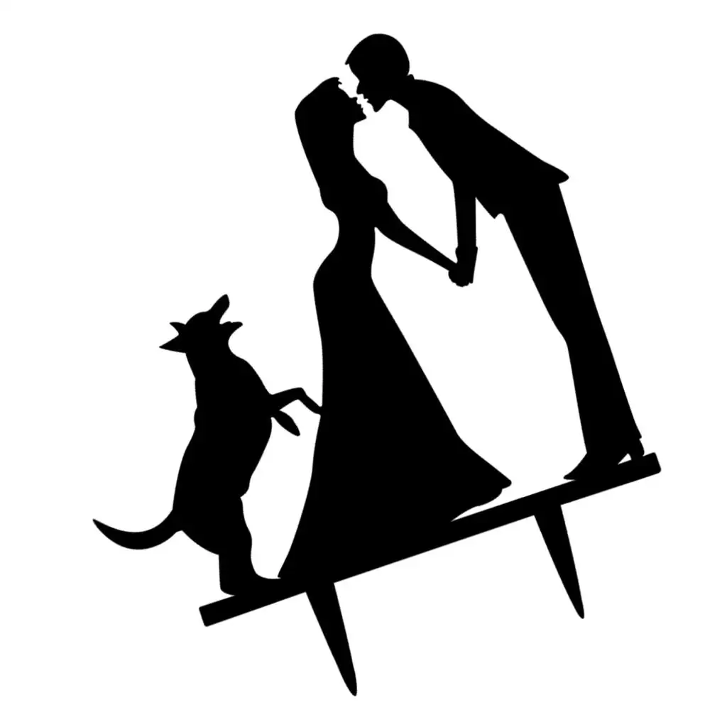 Décoration de gâteau de mariage romantique avec chien, silhouette en acrylique, 3 paquets-6 paquets