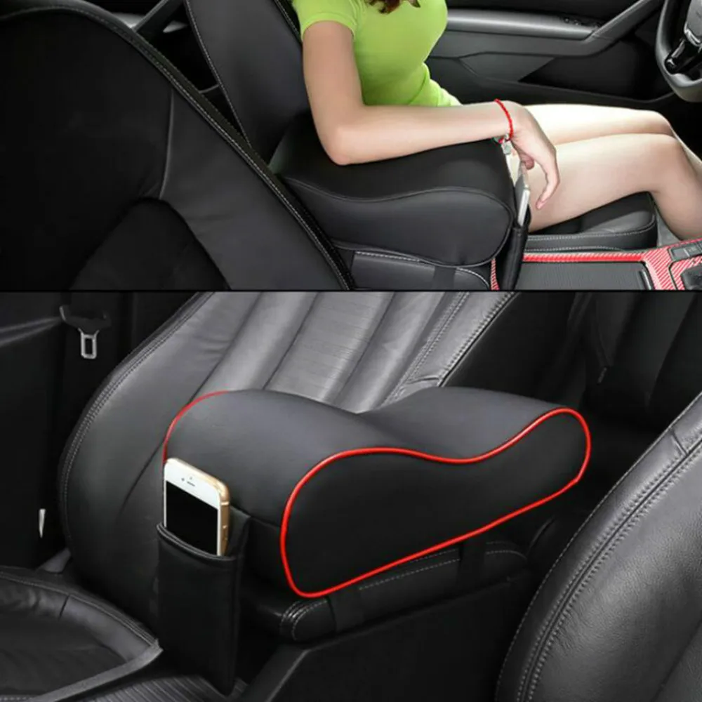 Auto Leather Armrest Pad Car Central Console Seat Box Mat Cushion Pillow Cover Vehicle Protective Styling with Pocket Universal