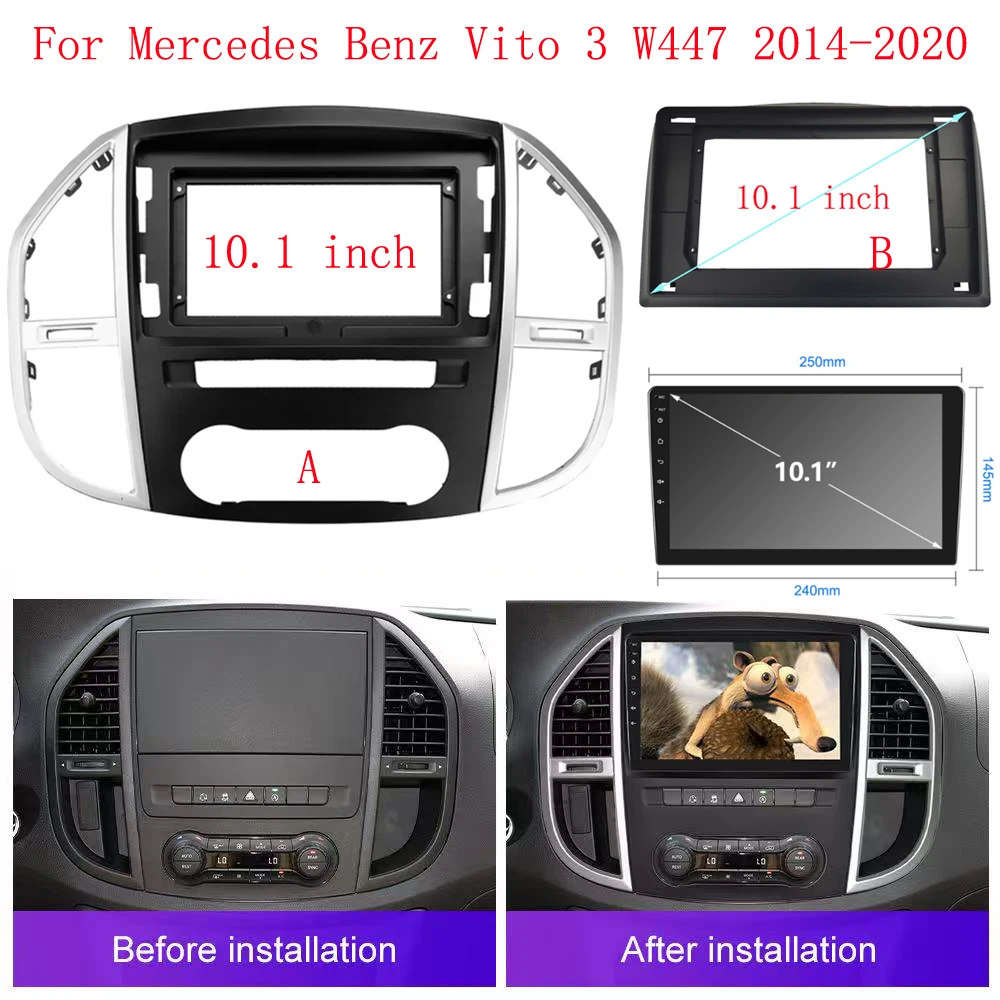 

10.1INCH Car Frame Fascia Adapter Canbus Box Decoder Android Radio Dash Fitting Panel Kit For Benz Vito 3 W447 2014-2020
