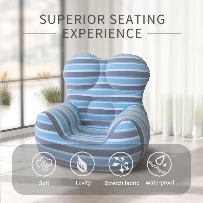 Striped Flocking Inflatable Sofa - Portable Single Air Cushion Sofa, Suitable for Indoor and Outdoor Camping Trips