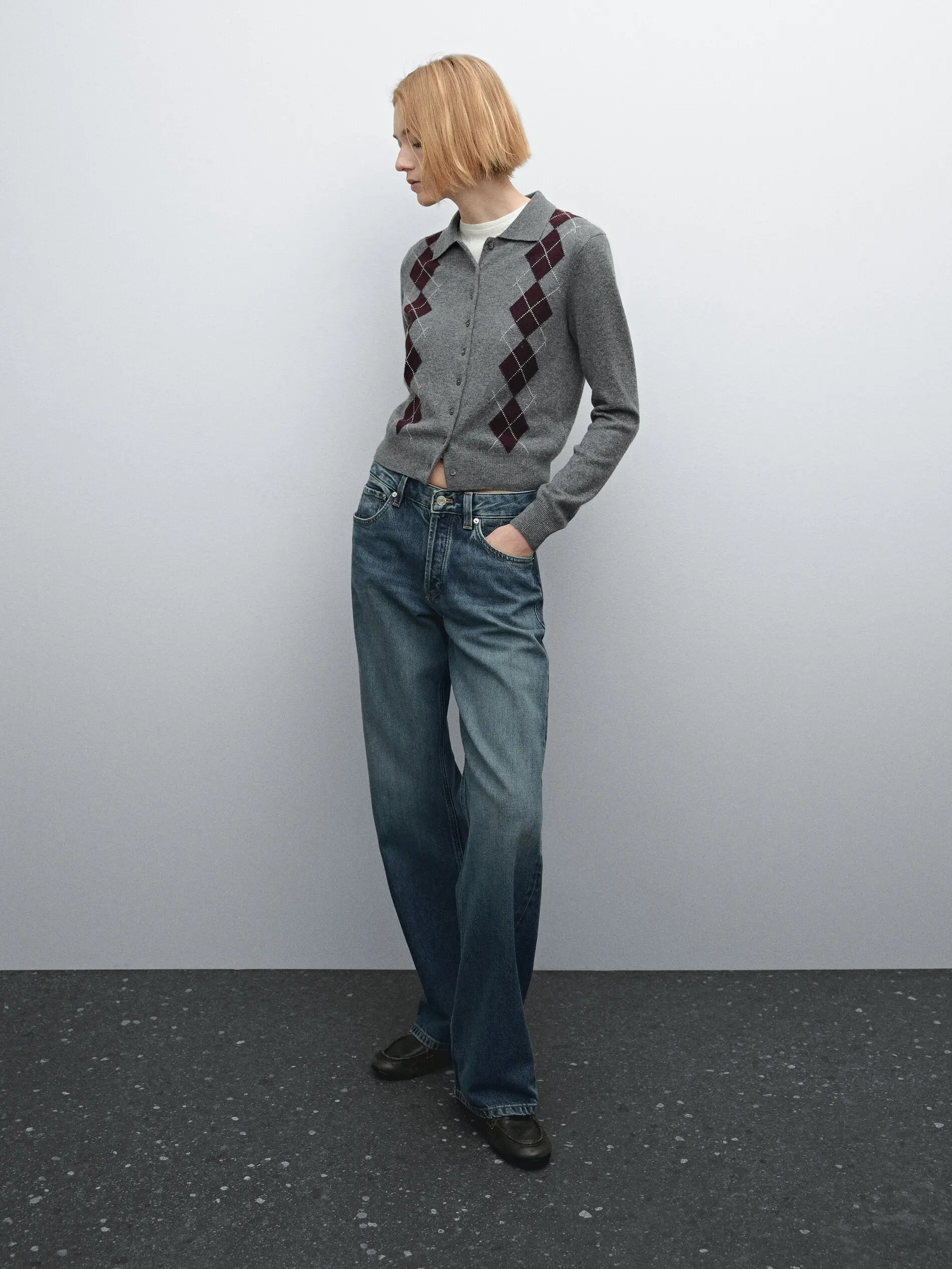 Ethereal MD 2025 masidutti ربيع جديد نمط الكلية الإنجليزية نمط رمادي الماس قطع قصيرة بولو الرقبة متماسكة سترة