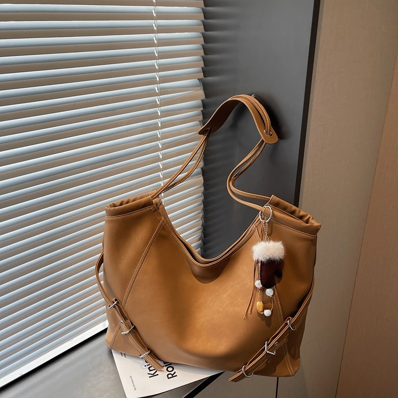 

2026 New Trendy High Quality Casual Tote Faux Suede Solid Color Hasp Buckle Sewing Shoulder Bags High Capacity Commuting Bags
