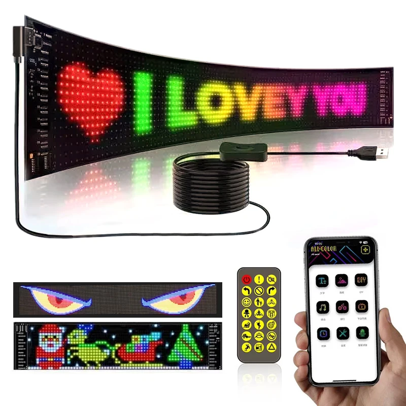 Car LED Sign Bluetooth APP LED Matrix Pixel Panel Night Light DIY Programmable Flexible LED Display For Car Store Hotel Bar