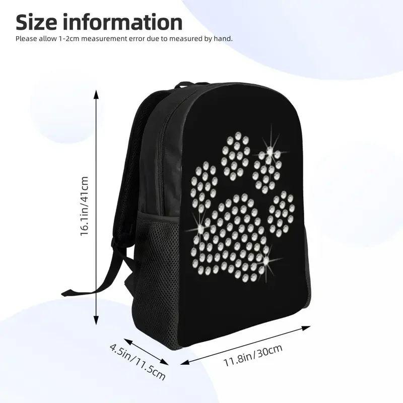 Customized 3D Print Rhinestone Dog Paw Backpack Crystal Diamond School College Travel Bags Men Women Bookbag Fits 15 Inch Laptop