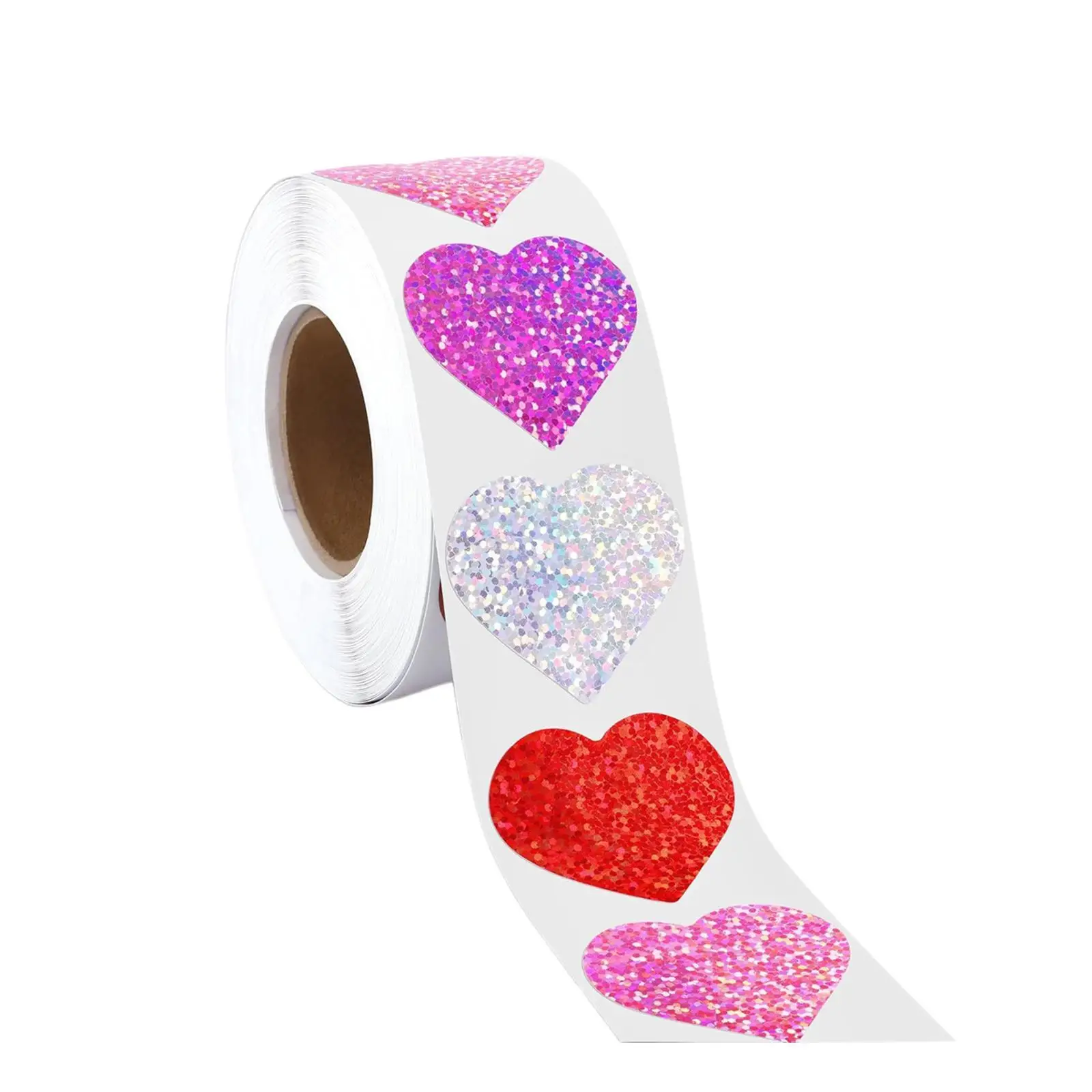 Love Stickers Foil Shiny Heart Stickers 4 Colors Design Stable Heart Stickers Roll Glitter Heart Stickers for Valentine's Day