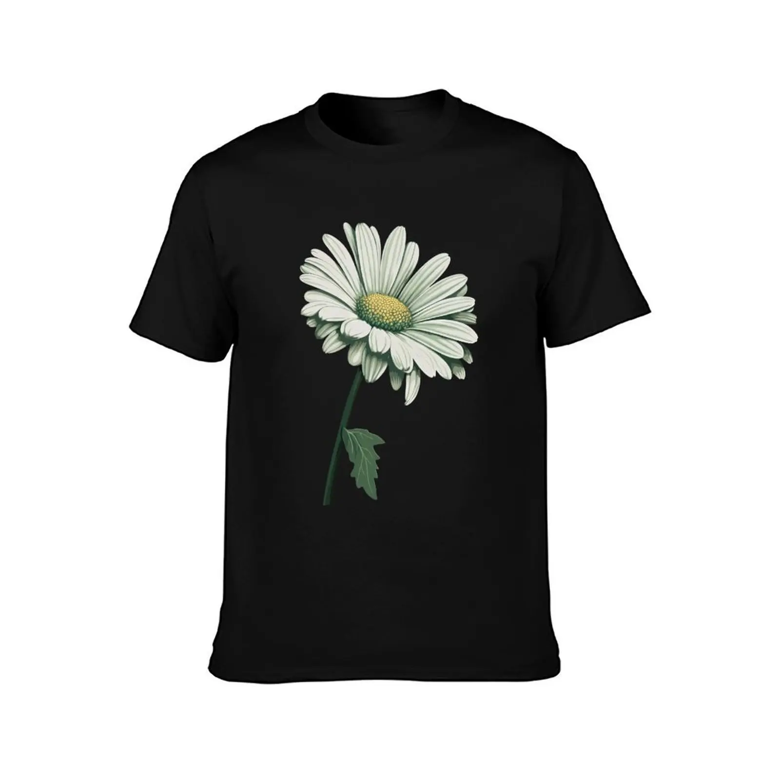 White Daisy T-Shirt Summer Casual Cotton Tee Oversized Streetwear Tops Vintage Graphic Print Loose Fit Short Sleeve