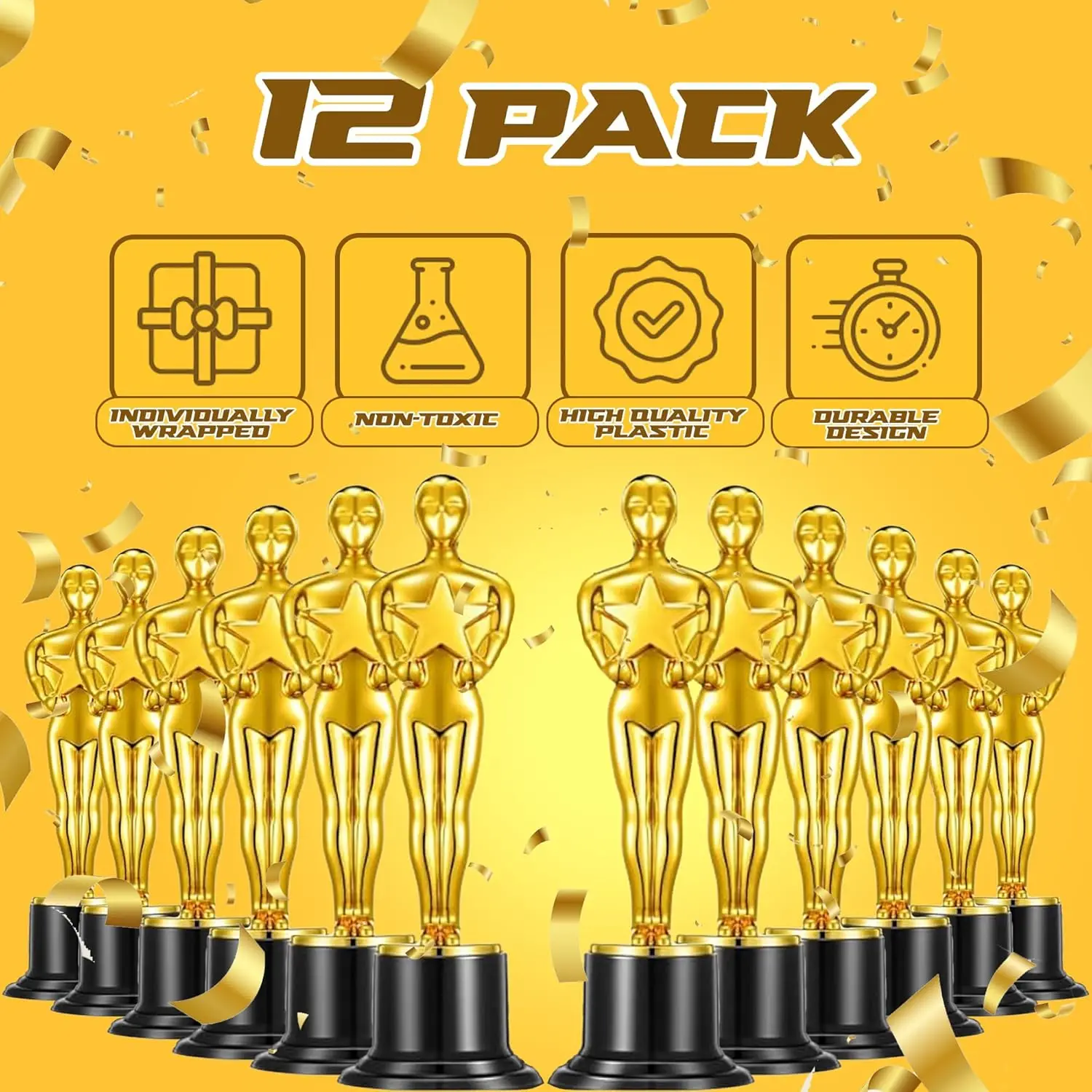 Gold Trophy Award Mini Trophies Bulk- (Pack of 6/12/24/36) 4-7 Inch Tall Plastic Golden Statue Award, Party Themed Decorations