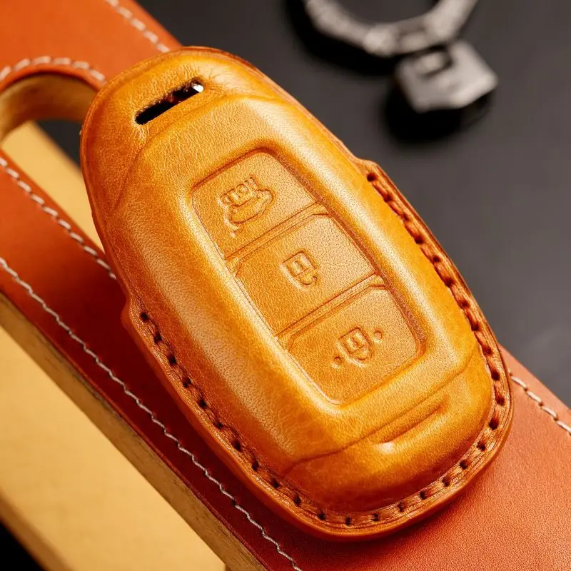 leather key cover for Hyundai key fob covers including Elantra, Sonata, Tucson, Santa Fe, IX35,  Veloster.