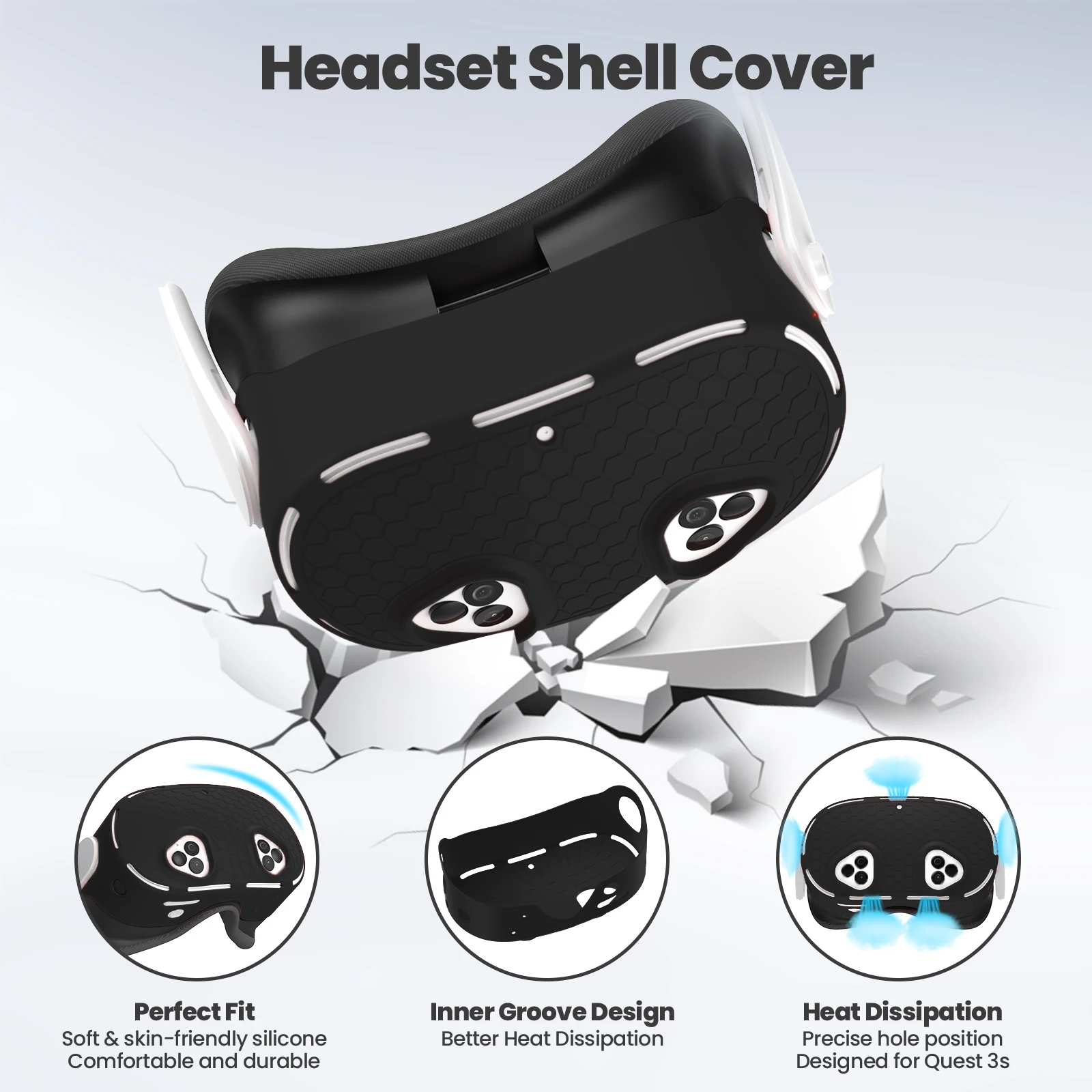 Conjunto de capa de silicone para oculus/meta quest 3s vr fone de ouvido controlador aperto capa protetora lente capa rosto caso máscara de olho acessórios