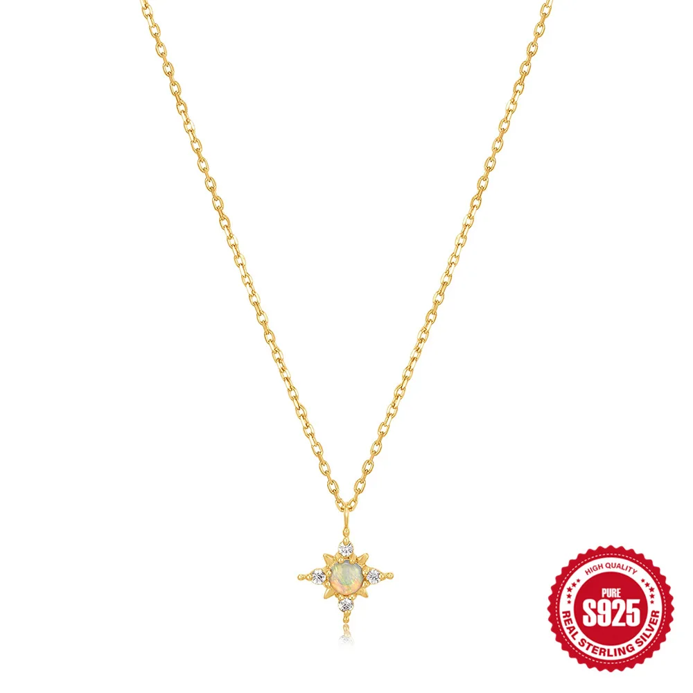 

S925 sterling silver octagonal star diamond opal necklace Europe and America fashion simple ins style clavicle chain women