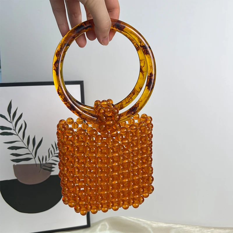 Imagem -06 - Bolsas de Tecido Frisado Acrílico Vintage para Mulheres Bolsa de Cristal Personalizado Bolsas Pequenos Âmbar Artesanais Simples Nova Moda