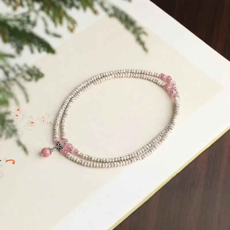 Moon Bodhi White 108 Multi-Strand , Dzi , Agate, Buddhist Prayer Beads Bracelet
