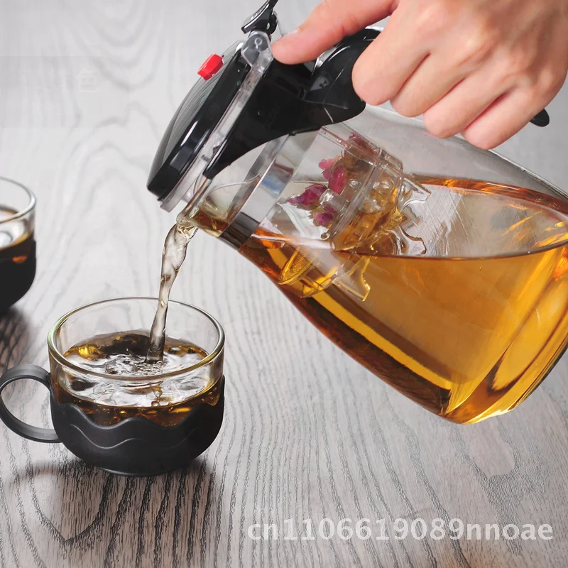 

Стеклянный чайник из 5 предметов, чайный сервиз с фильтром для контроля воды в один клик, устойчивый к высоким температурам пузырьковый ароматный чай, бытовой большой емкости