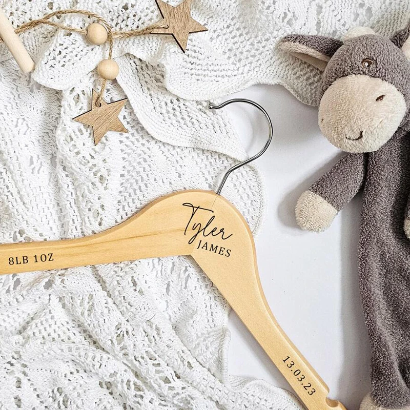 Personalised Baby Hanger Baby's First Outfit New Born Gift Custom Name Wooden Clothes Hanger Nursery Decor Closet Organizer