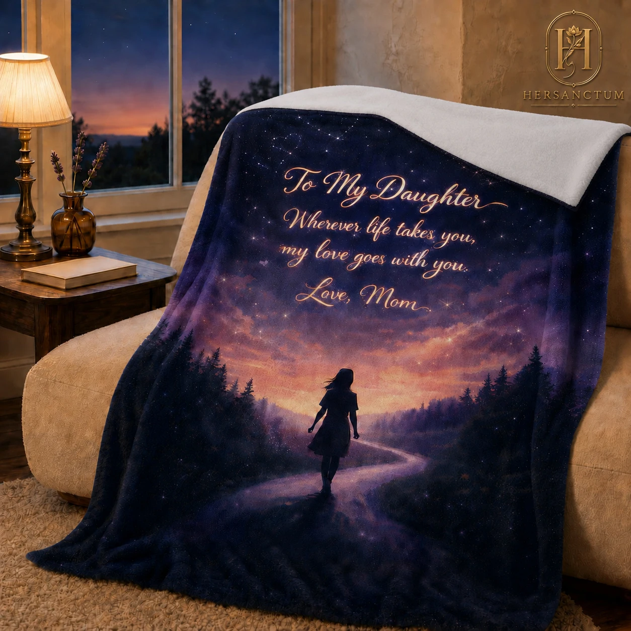 Hersanctum 280g Flannel Throw Blanket Warm To My Daughter Love Letter Starry Sky Print Gift from Mom Sofa Bedroom Nap Home Decor
