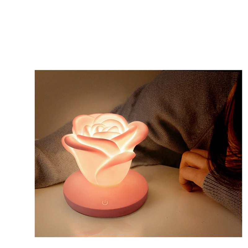 Ładująca USB różana lampka nocna z trzema biegami romantyczna lampa biurkowa LED silikonowa lampa klimatyczna prezent na walentynki