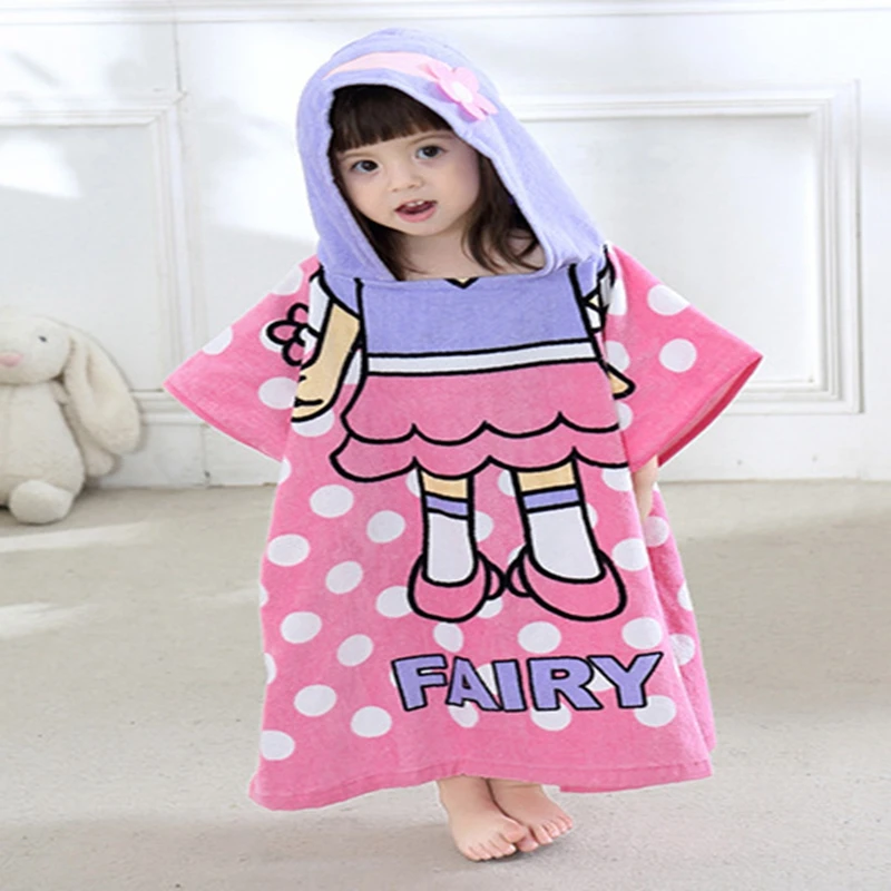 Kids Baby Bathrobe Soft Kids Boys Hooded Bath Robe Cartoon Cotton Children Clothes Girls Water Absorbing Breathable Cape Toddler