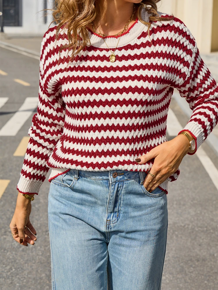 

New Winter Woman's Striped Sweater,Long Sleeve Sweaters,Casual Sweaters,Cozy Sweaters,Spliced Sweater,Woman's Clothing,Pullovers