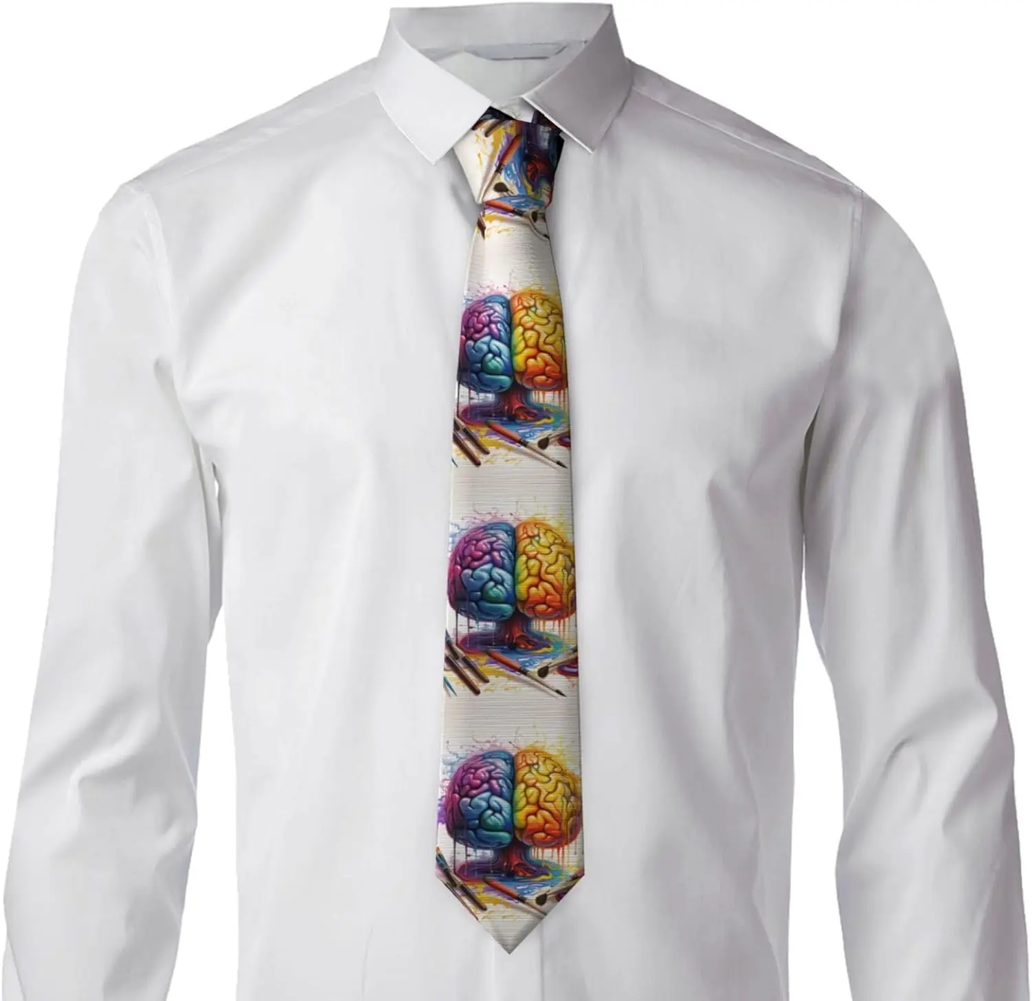 Men's Necktie Colorful Brain Art Print Neck Tie Paint Brush Creative Pattern Suit Party Necktie