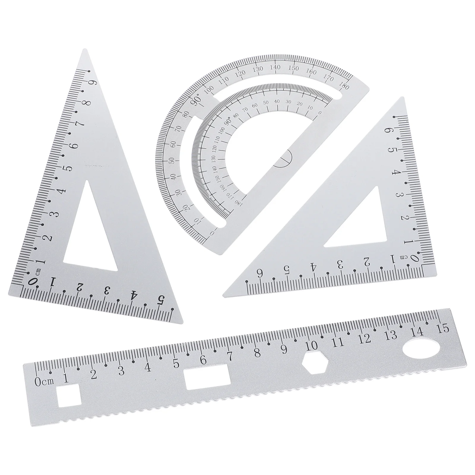 

1Set Metal Ruler Set Stationery Kit for School Use Includes Ruler Protractor Triangle Plate Compact Size Easy Carry for Students
