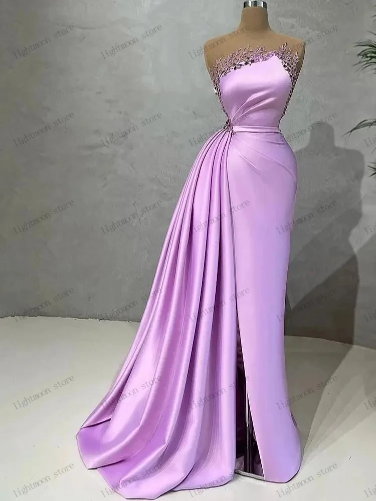 Vintage Evening Dresses For Women 2024 Elegant Prom Dress Satin Ruffle Sheath Mermaid Beading Appliques Pretty Vestidos De Gala