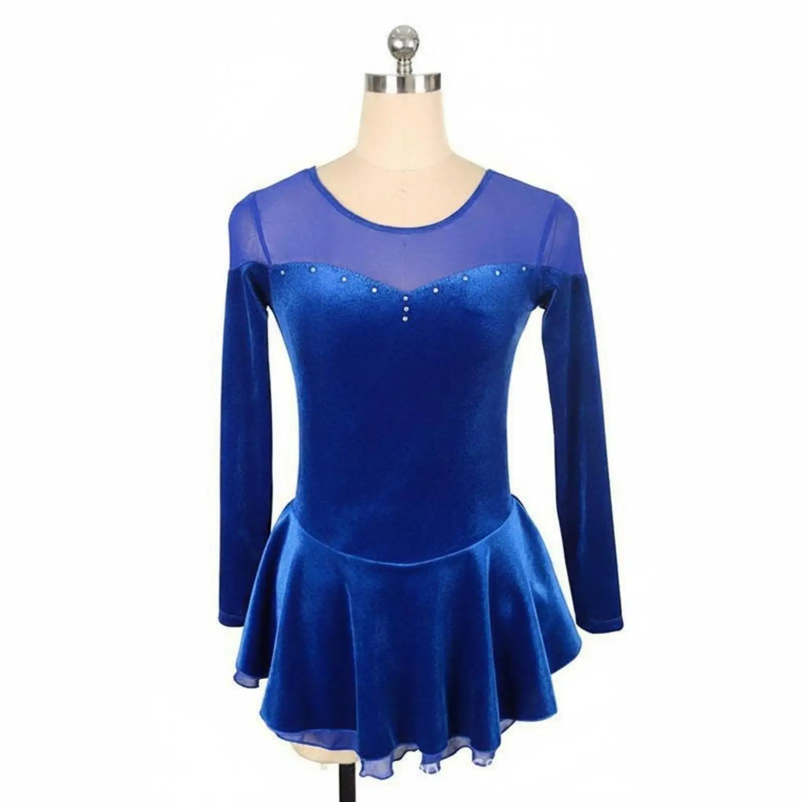 Girls Elegant Velvet Skating Dress Handmade Rhinestone Long Sleeve Leotard for Ice Competition and Stage Wear