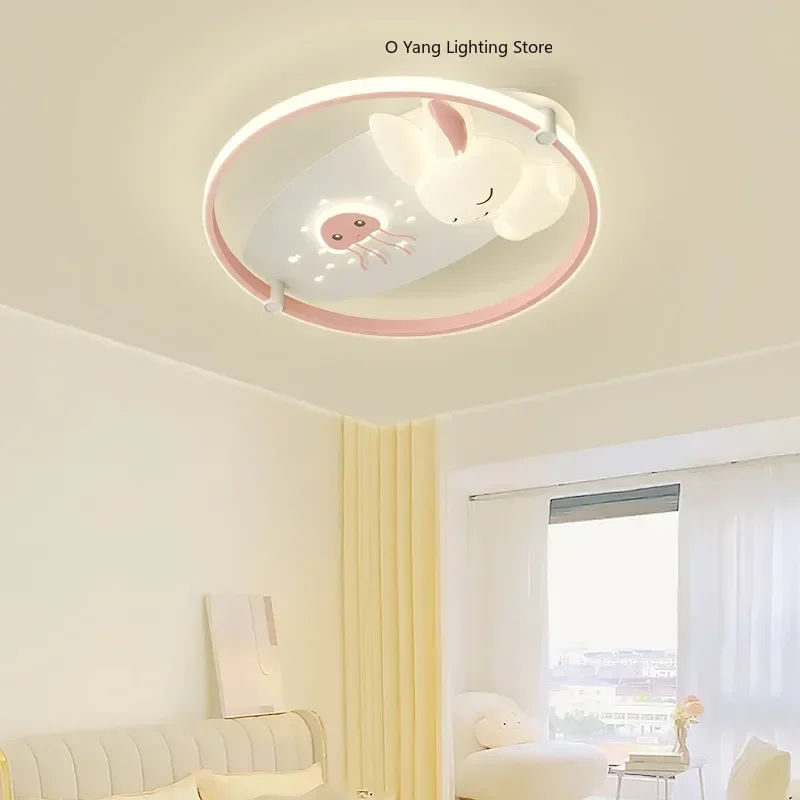 Cute Children's Room Lights LED White Rabbit Light Simple Cartoon Princess Room Little Girl Bedroom Decor Ceiling RC Dimming