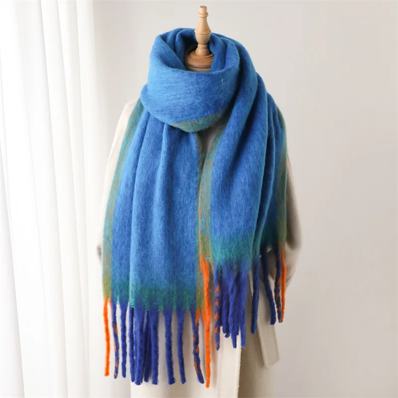 Solid Warm Women\'s Winter Scarf Thickened Imitation Cashmere Long Tassel Shawl Wrap Scarf Women Clothing Accessories