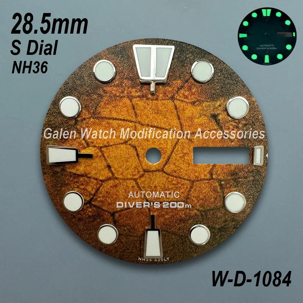 28.5mm S Logo Diving Dial Fit NH35/NH36/4R/7S Movement Green Luminous Tree leaves High Quality Mechanical Watch Modification Acc