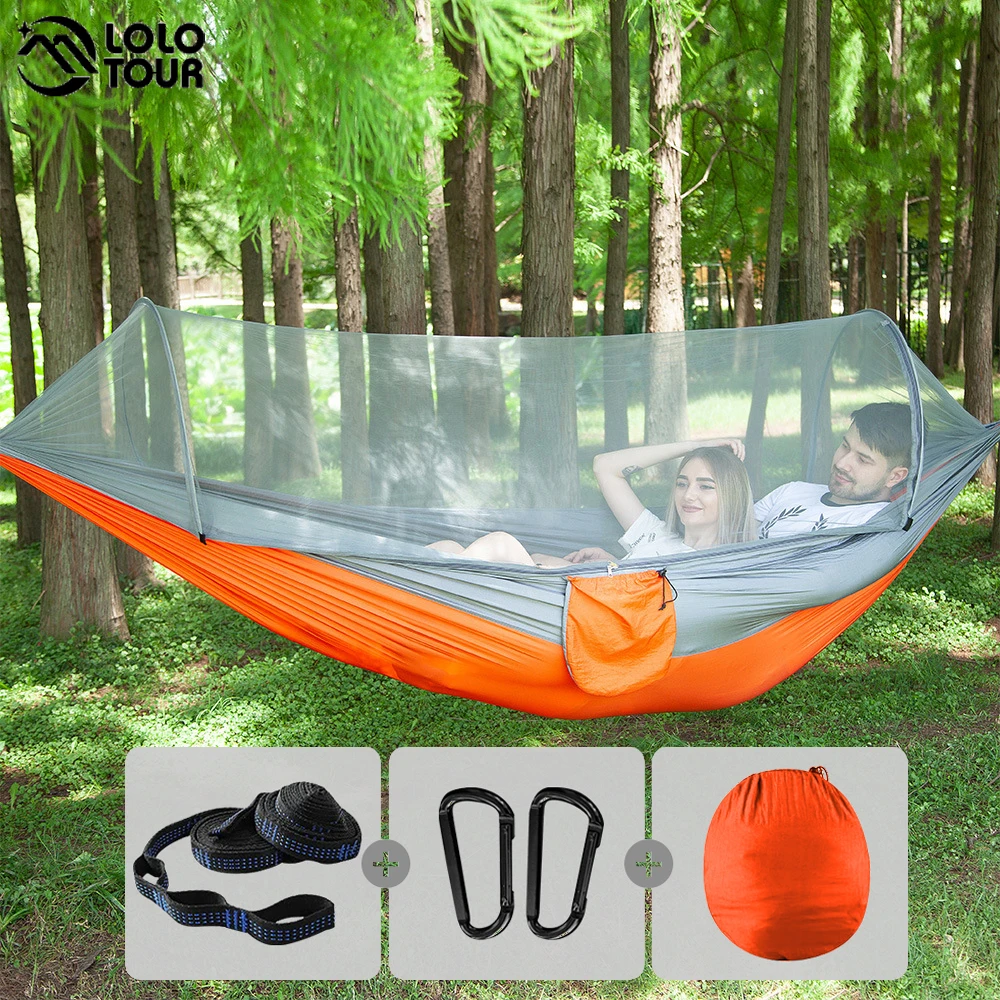 Pop Up Camping Hammock With Mosquito Net Portable Quick Set Up Hanging Sleeping Bed 250x120cm Outdoor Hamak Hamac 98*47''inches