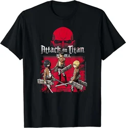 Attack on Titan 3 Main Characters Red Background T-Shirt  Men Clothing  Anime Clothes Tops  Harajuku  Camisetas