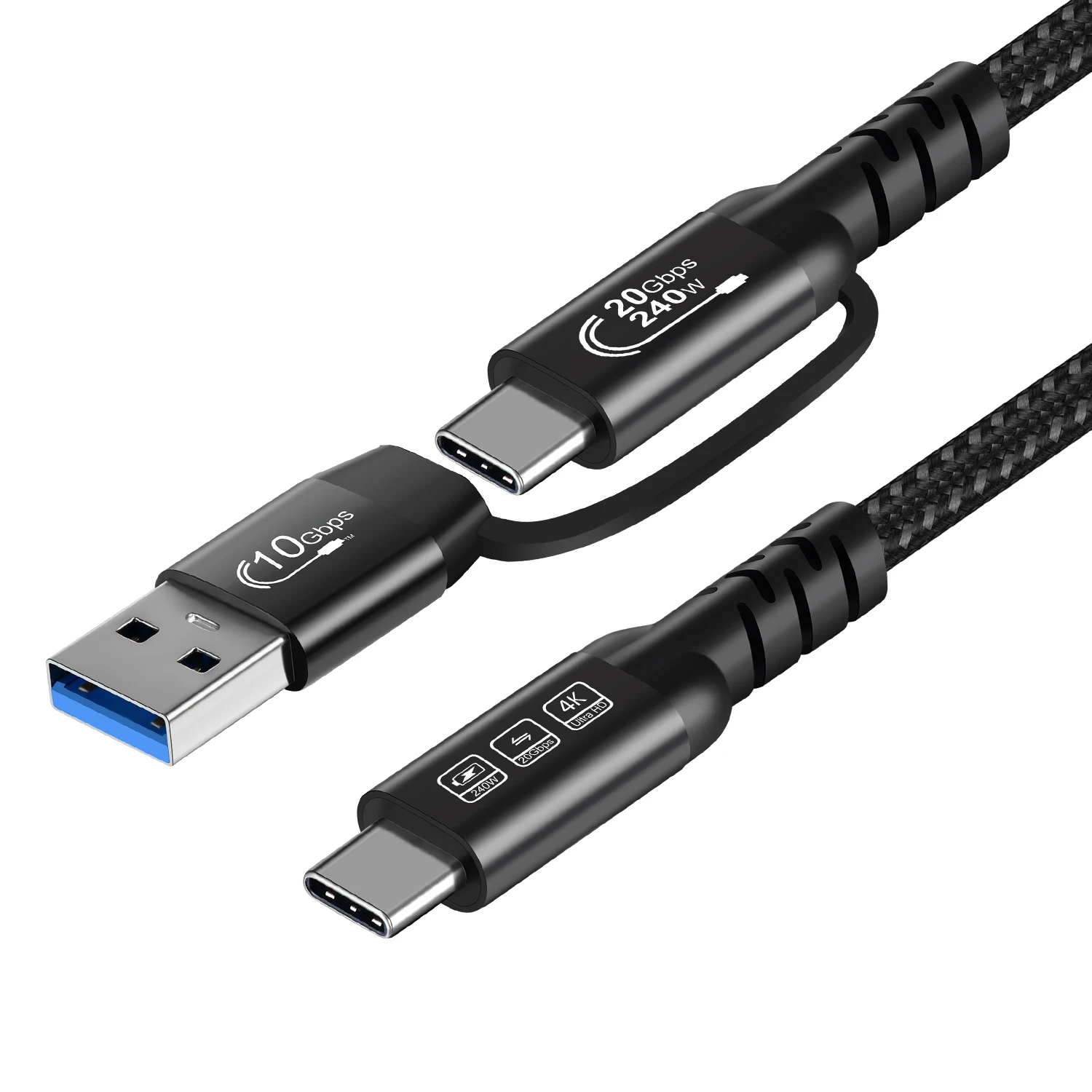 Cable USB C Cabledeconn de 240 W y 2 m, Cable de Carga USB C 3.2 Gen2, Cable de Datos de 20 Gbps, Salida de Video 4K a 60 Hz, USB A/C a USB-C