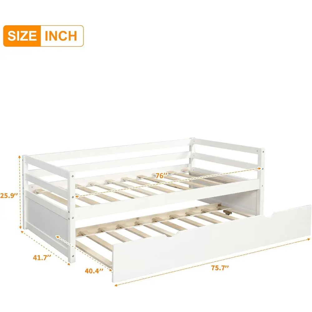 MeTwin Size Daybed with Trundle, Solid Wood tains Bed Soa Bed e, White