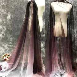 Super fairy black pink high-end gradient soft mesh fabric transparent dress fabric clothing designer fabric