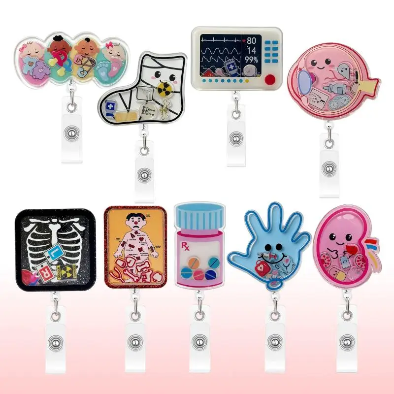Retractable Anime Shaker ID Card Holder Acrylic Human Organ Design Doctor Nurse Badge for Clinic Work Use