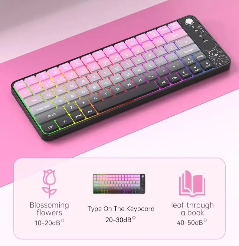 2.4G Wireless Bluetooth Dual-Mode Keyboard 79-Keys RGB Backlit Rechargeable Ergonomic Keyboard For PC Computer Laptop Tablet