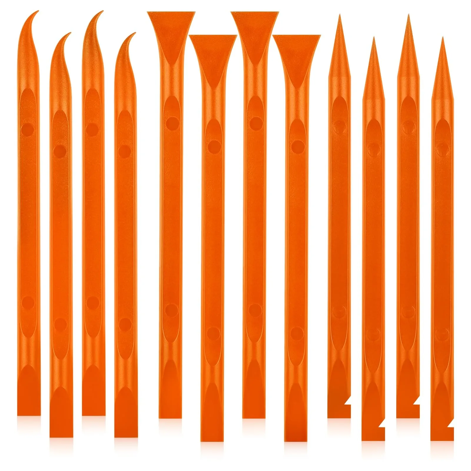 12Pcs Orange Plastic Scraper Set, Non-Scratch Car Detailing Crevice Tool, Sticker Label Remover Peeler for Tight Spaces