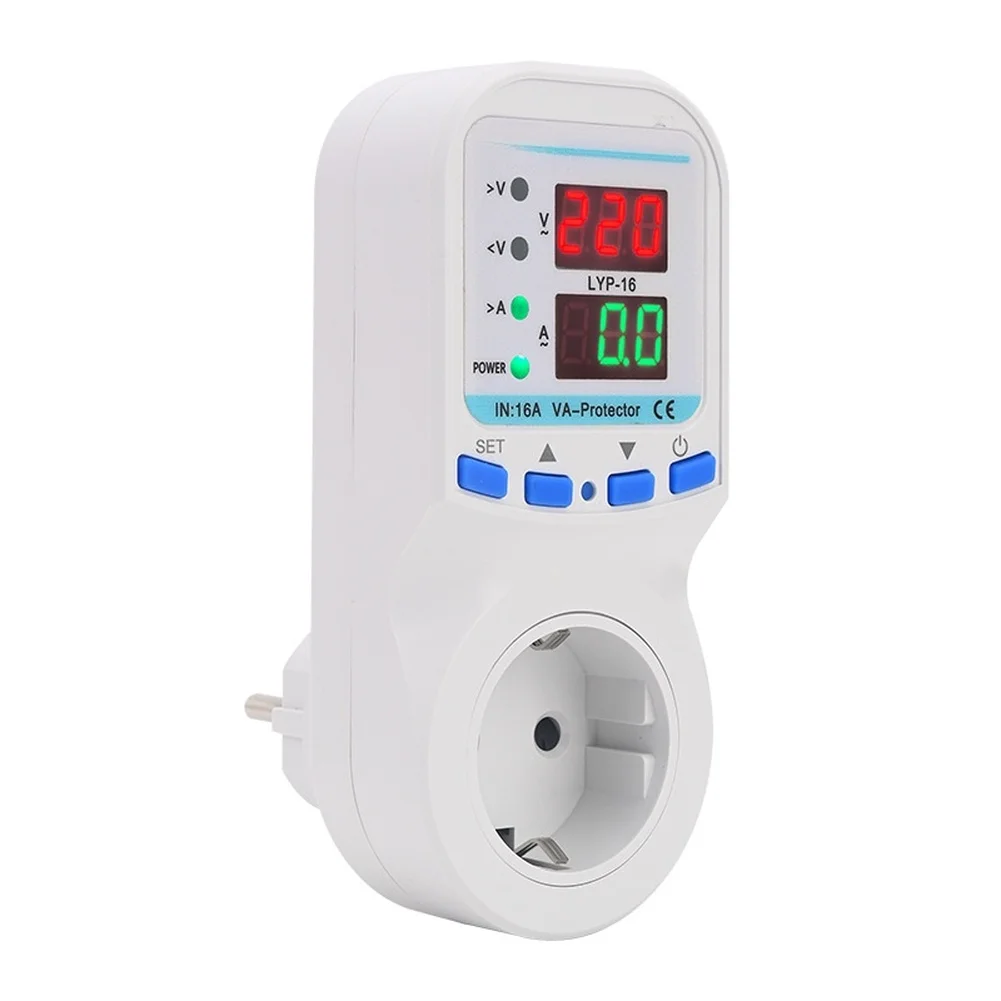 220V 16A Metering Socket Featuring Dual LED Indicators for Simultaneous Voltage and Current Monitoring and Fault for protection