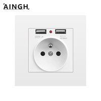 Aingh French Wall Electrical Socket PC Plastic Electrical Outlets With USB 5V 2A Double Usb Plugs 86 Type Power Socket 16A 220V