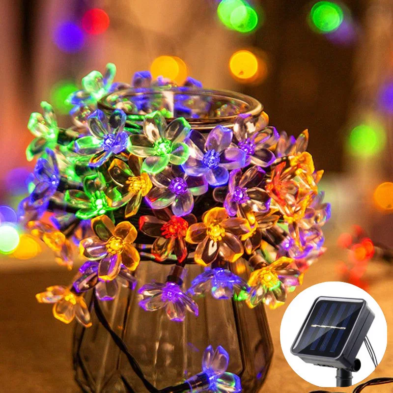 8 Mode Solar Fairy String Light Sakura Garlands 5M Peach Flower CherryLED Lamp for Wedding Party Garden Outdoor Decor Lights