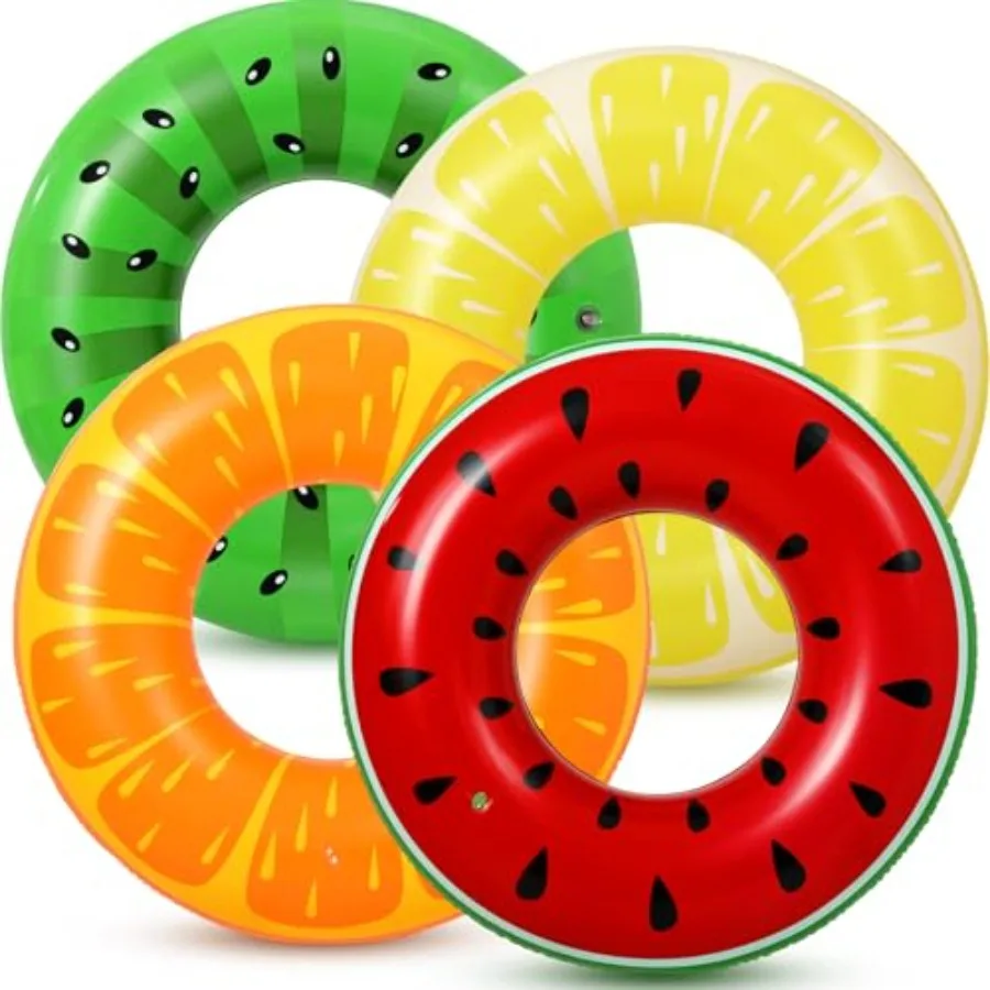 

4 Pcs Adult Inflatable Pool Rings 36/45in Inflatable Tubes Striped Swimming Jumbo Float Tube Rings for Women Summer Pool Beach