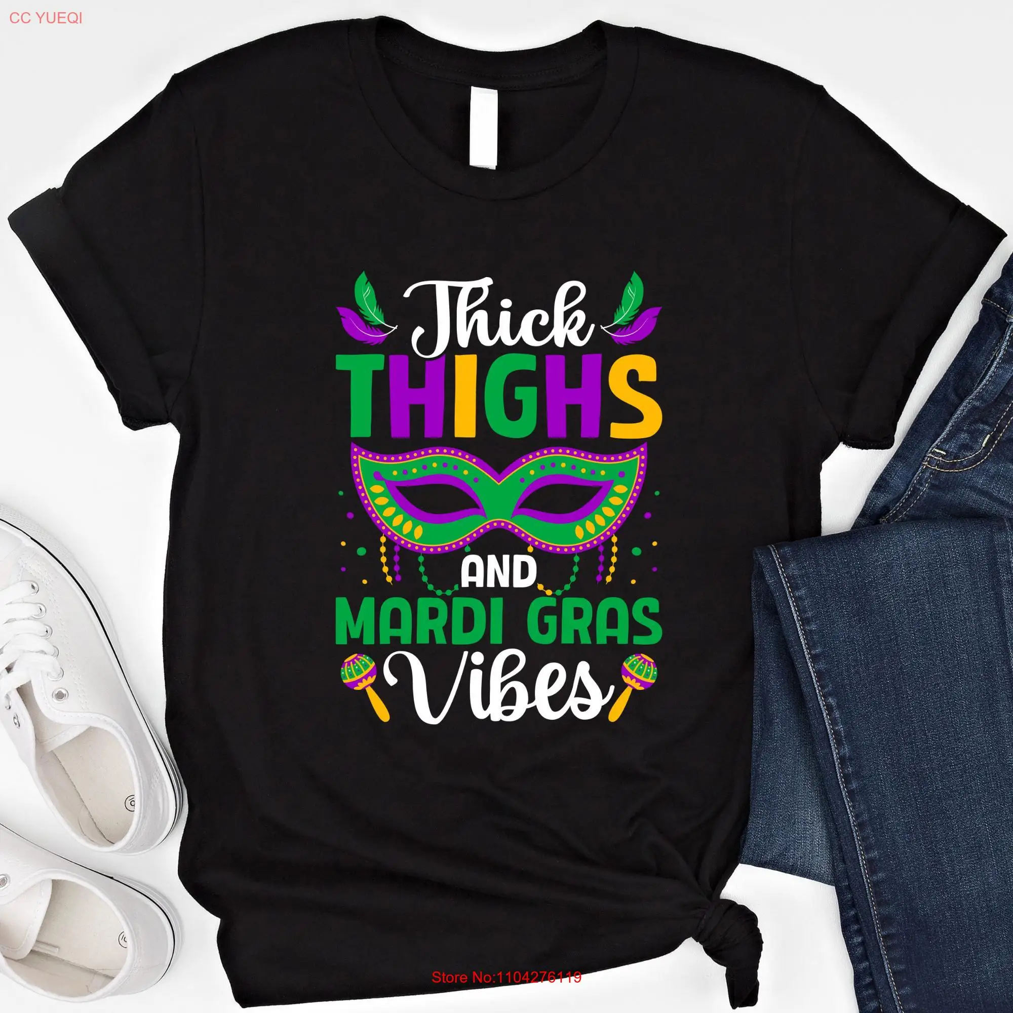 Thick Thighs Mardi Gras Vibes T Shirt Funny SweaT Fleur De Lis Women's Parade Sweater Clothing long or short sleeves