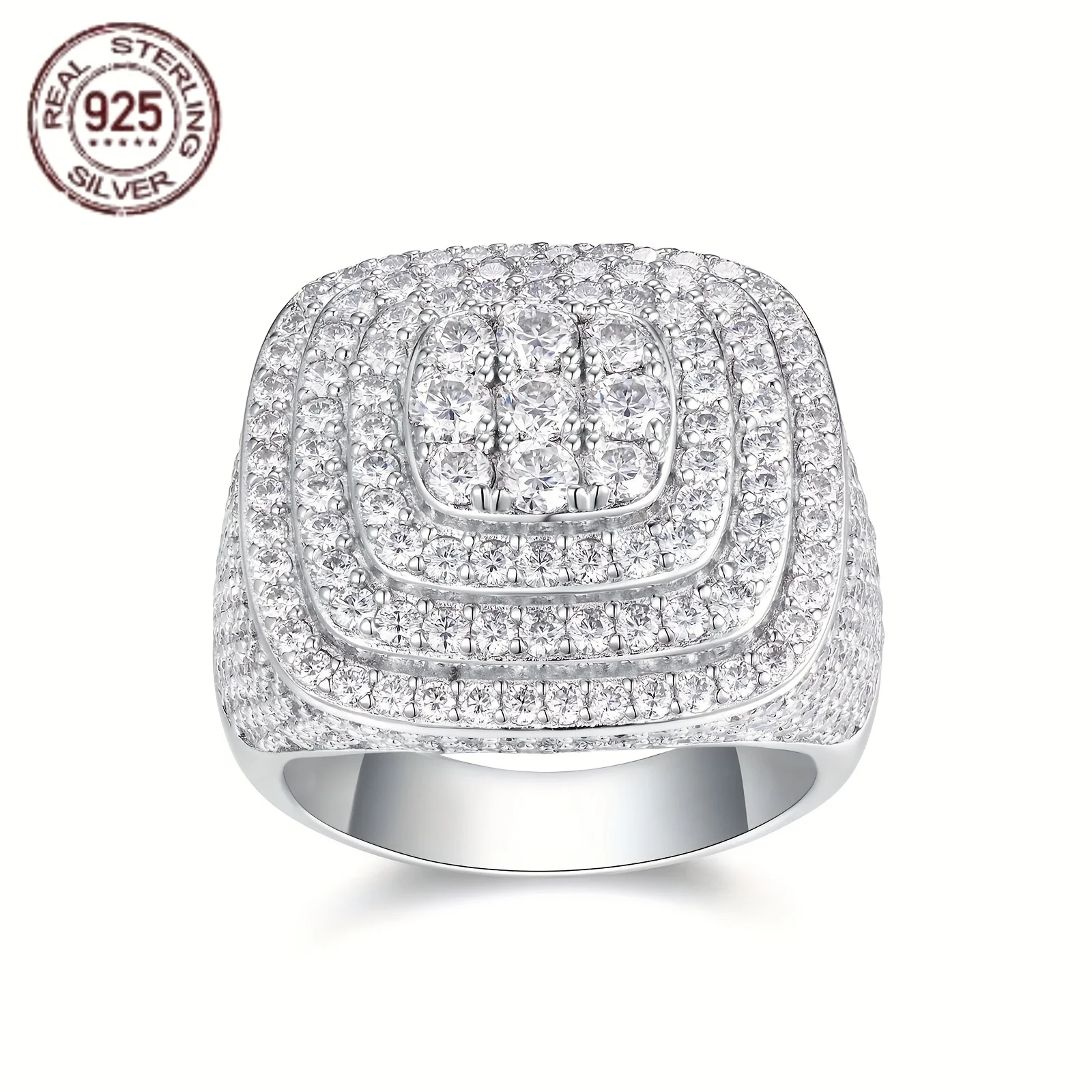 

925 Sterling Silver Rings For Men Luxury Multilayer Zircon Baguette Iced Out Hip Hop Ring Personalized Square Trendy Jewelry