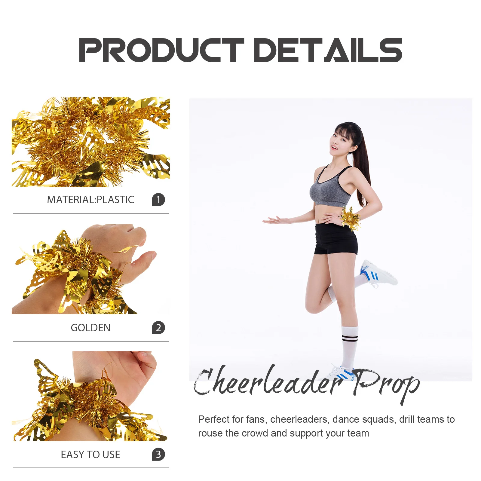 8 قطعة معصمه الهتاف بومس المواد المضادة للتآكل طويلة الأمد التشجيع الدعائم لمحبي فرق الذهب بوم بومس التشجيع