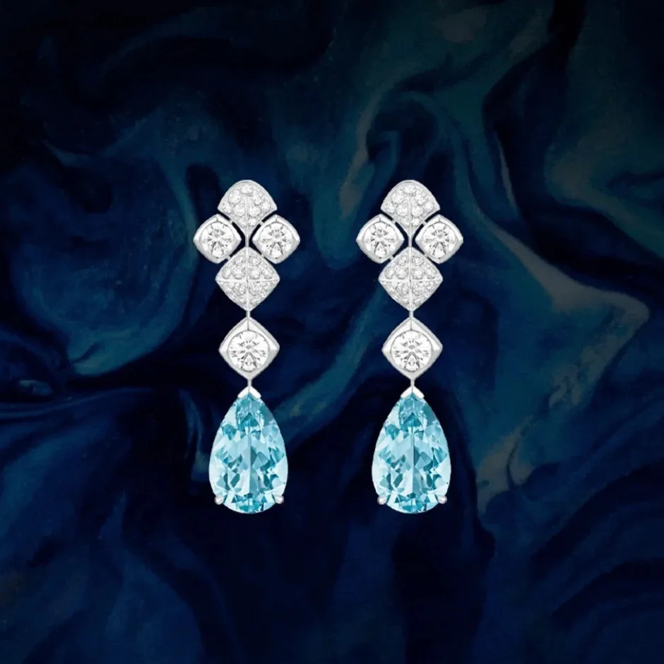 

Women's Light Luxury Long Dangle Earrings - Santa Maria Aquamarine High Carbon Diamond Studs Elegant Fashion Ear Jewelry Gifts